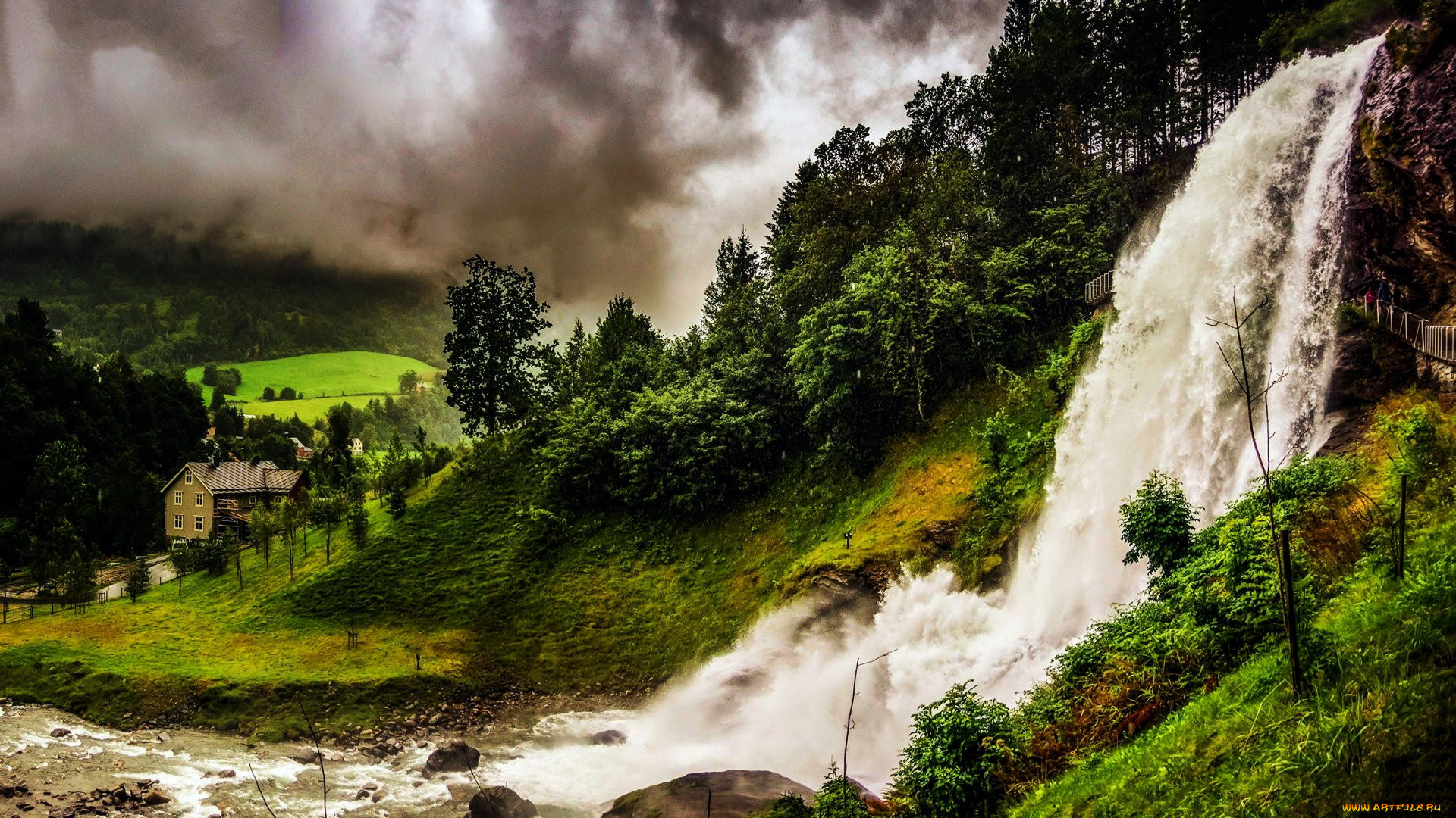 waterfall at hordaland, norway, , - ,  , waterfall, at, hordaland